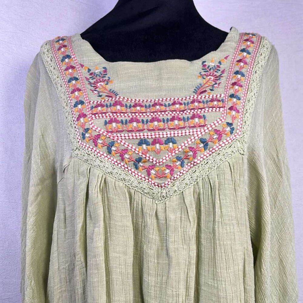 Kori America Self Embroidered Top Flutter Sleeve Boho Festival Rodeo WhimsyFairy
